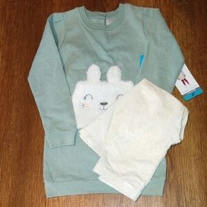 Kids Set Size 4 Koalakids Green Animal Print Sweatshirt and Cream Pants Set